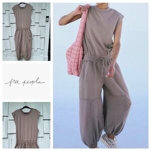 FP Movement by Free People Taupe Sleeveless Drawstring Jumpsuit